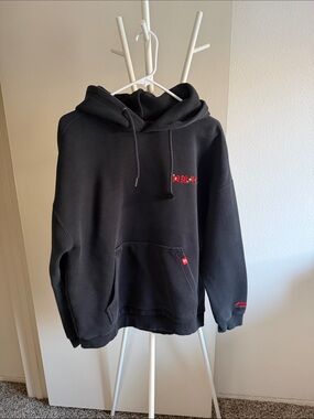 Black Hoodie with Red Embroidered Logo - Men's Casual Pullover